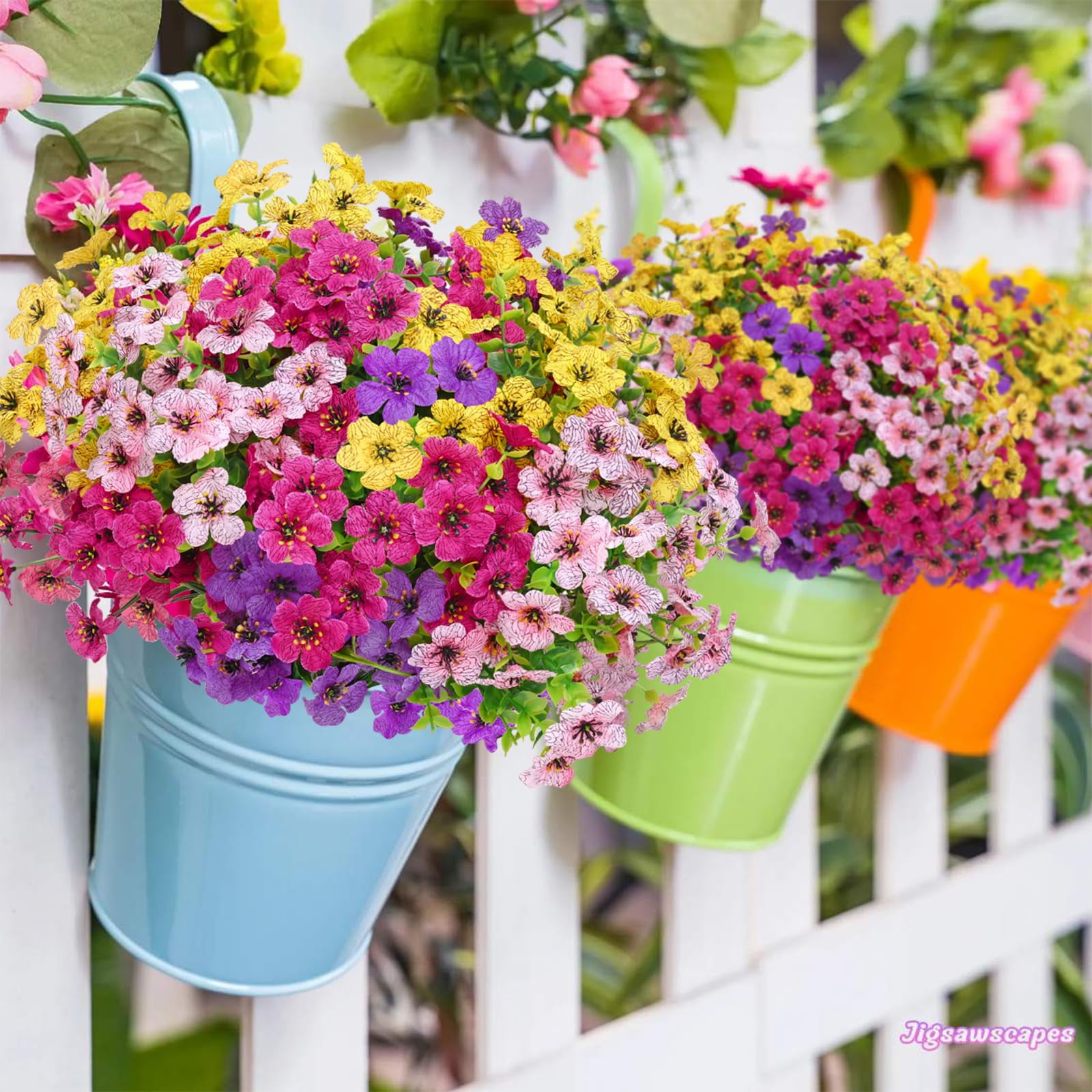 Lyacmy 24 Bundles Artificial Flowers for Outdoors, UV Resistant Fake Outdoor Flowers Plants for Outside Home Garden Porch Patio Yard Decor