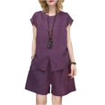 thumbnail image 2 of Stichou 2 Piece Sets for Women 2026 Summer Outfits Lounge Sets Crew Neck Tops Shorts Womens Vacation Travel Outfits Wine XL, 2 of 4