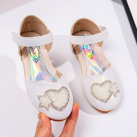 

Dyfzdhu Girls Sandals Baby Princess Shoes Pearl Rhinestone Sequins Heart Sandals Dancing Shoes