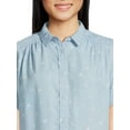 Time and Tru Women's Button Down Camp Shirt with Roll Cuff Sleeves