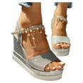 thumbnail image 3 of CBGELRT Womens Sandals Silver Cute Sandals for Women Wedges Pearl Sandals Platforms Heels Women Fashion Shoes High Wedges Women's Sandals Women's Flip-Flops, 3 of 7