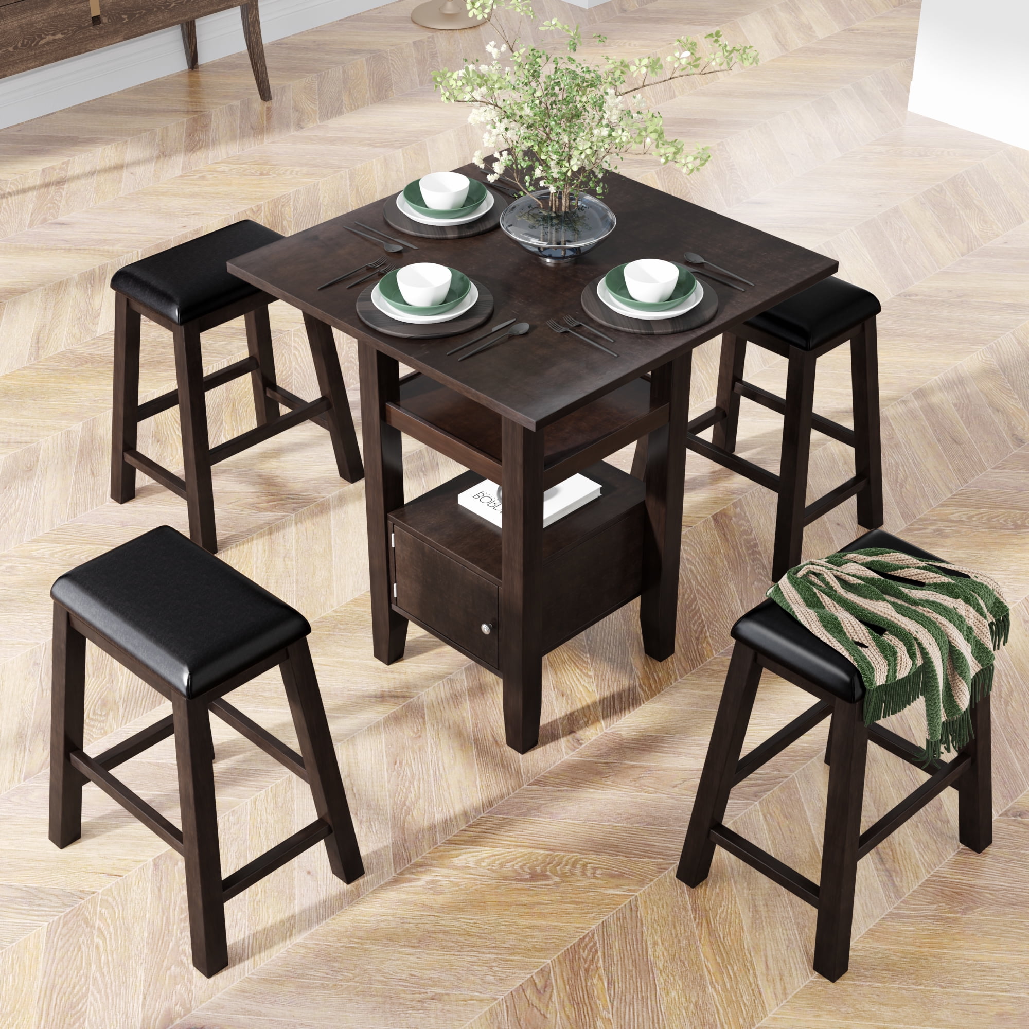 DreamBuck, 5 Pieces Dining Table Set for 4, Square Dining Room Table
