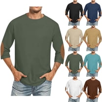 Zedker 3/4 Sleeve Shirt for Men Solid Color Crew Neck Baseball T-Shirts Casual Loose Fit Tees Three Quarter Sleeve T Shirts