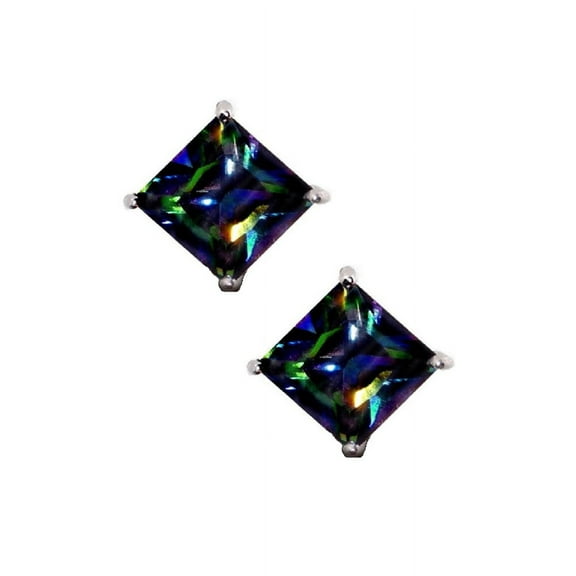 iJewelry2 Multi Color Princess Cut Square CZ Sterling Silver Stud Earrings 4mm