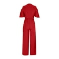 thumbnail image 2 of Ladies Cold Shoulder Jumpsuit Elegant Sexy V Neck Romper Ruffle Sleeve Wide Leg Dungarees High Waist Summer Overalls Party Wedding Work Playsuit, 2 of 5