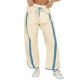 thumbnail image 2 of Women'S Baggy Wide Leg Pants Casual Drawstring Elastic Waisted Contrast Color Workout Y2K Track Pants Ivory White L, 2 of 7