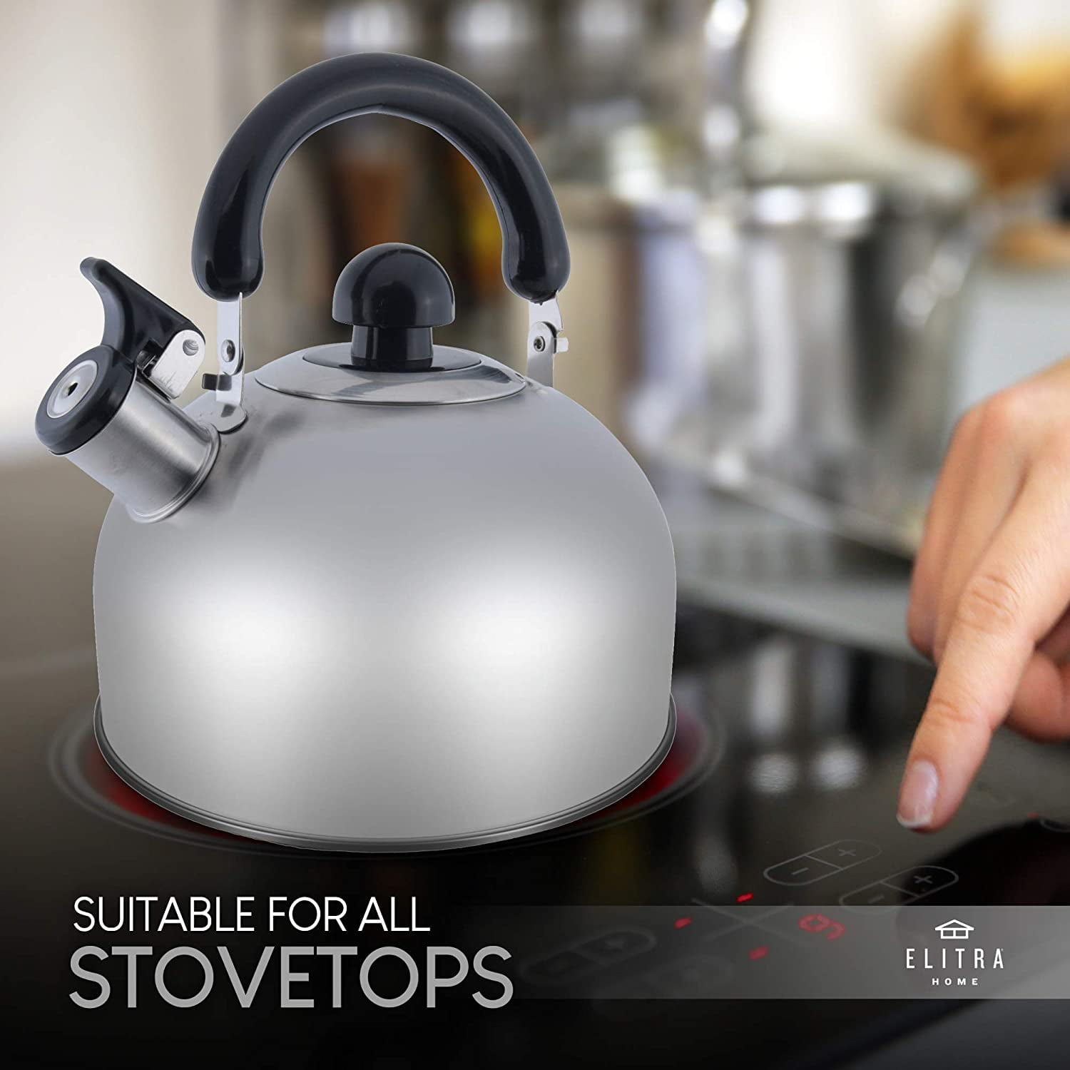 Riwendell Stainless Steel Whistling Tea Kettle 2.6-Quart StoveTop Kettle Teapot 