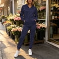 thumbnail image 4 of TEAJOPSUU Womens 2 Piece Tracksuit Outfit Sets Zip up Hoodie Sweatshirts Cuffed Jogger Sweatpants Sets Casual Warm Fleece Lined Sweatsuits Navy, 4 of 9