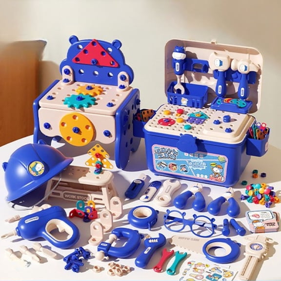 Hippo All-in-one Tool Hub DIY Montessori Tool Box Set, Hippo Tool Box, STEM Learning Construction Set with Toolbox, Drill & Accessories – DIY Construction Fun for Age 3  , 218pcs