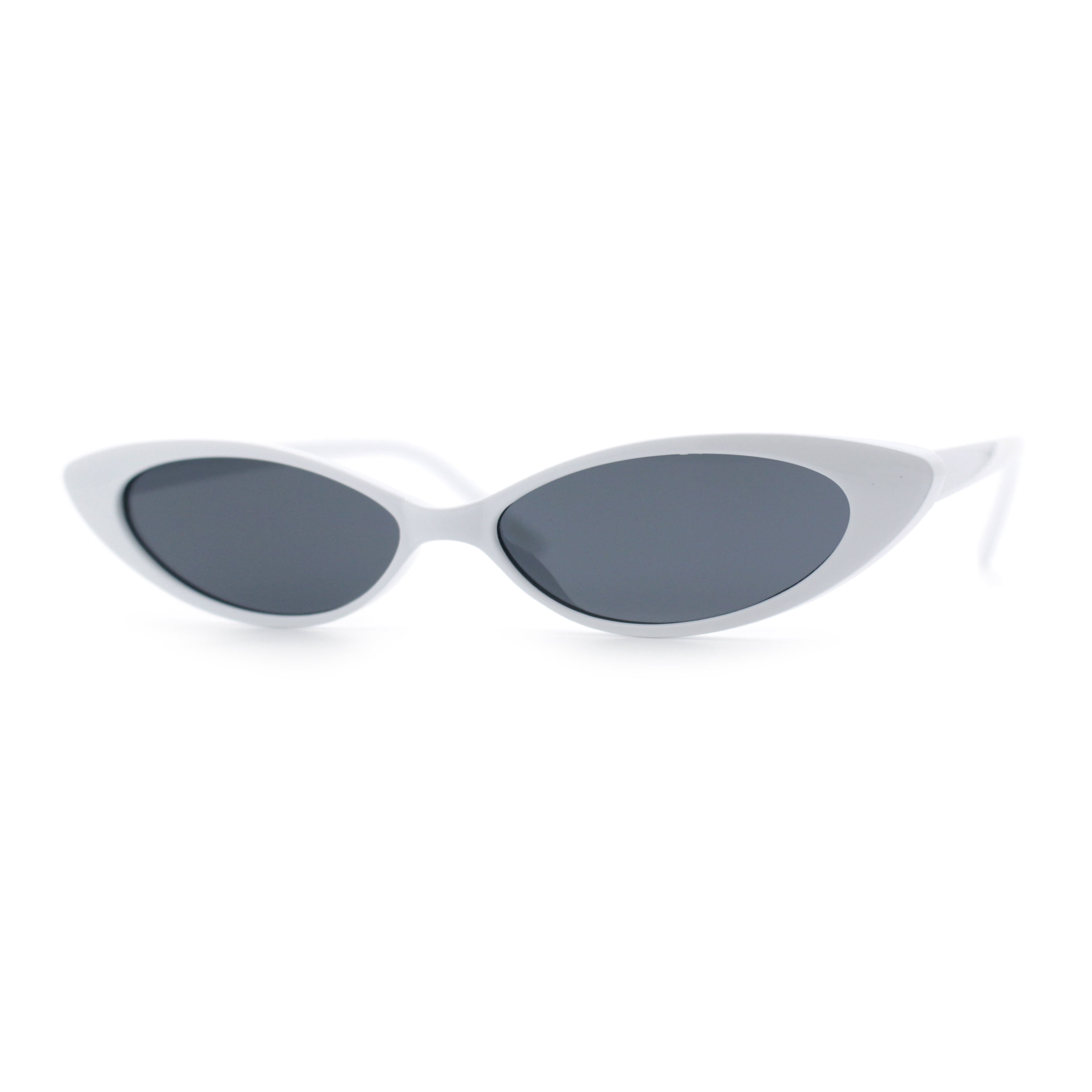 SA106 Women's Narrow Thin Cat Eye Retro Fashion Sunglasses, White, Black