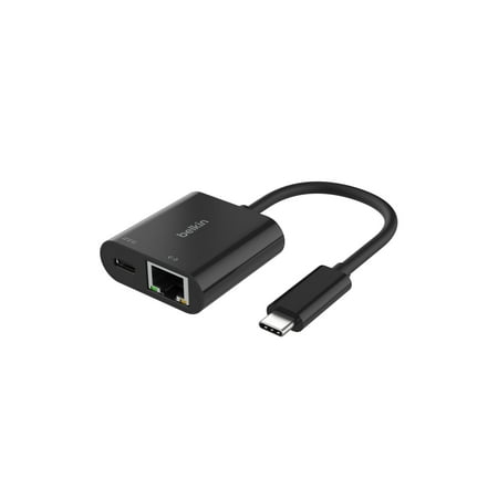 Belkin - USB C To Ethernet + Charge Adapter - Gigabit Ethernet Port for USB C Devices - Black