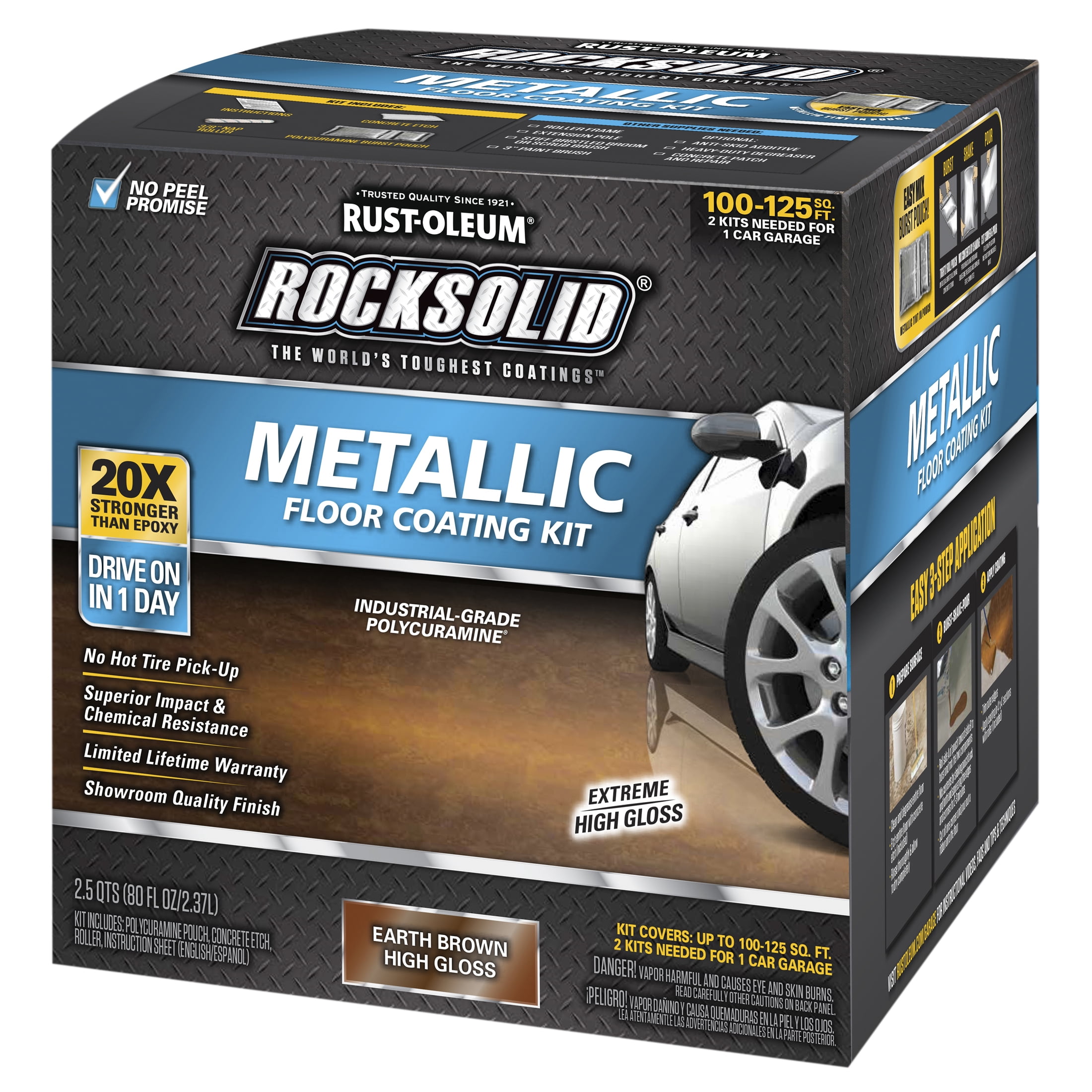 2 Pack, Earth Brown, Rust-Oleum RockSolid Metallic Floor Coating Kit-286895, High Gloss, 80 oz Kit