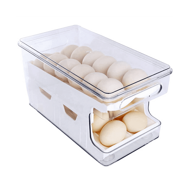 Winyuyby 2 in 1 Egg Holder for Refrigerator , Clear Rolling Egg Dispenser for Refrigerator 24