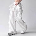 thumbnail image 6 of Karymi Womens Shorts Solid Layered Ruffle Skirt Overlay Cargo Pants, Lace Spliced Side Decor, Drawstring Cuffed Ankle Hem Streetwear Pants With Pockets Womens Shorts, 6 of 6