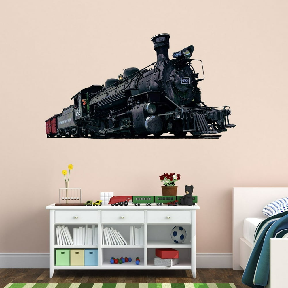 VWAQ Wall Decal Realistic Steam Train Sticker Kids Room Wall