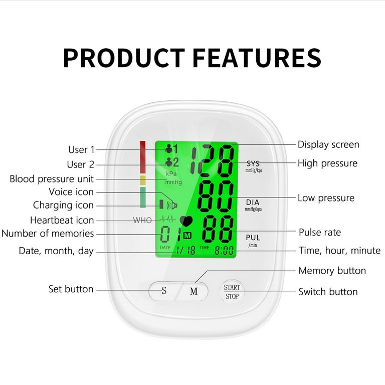 Blood Pressure Cuff Upper Arm, Tovendor Accurate Digital BP Monitor with  Adjustable 8.7-16.5 inch Cuff for Home Use, Automatic Blood Pressure Machine  with Pulse Rate, 2*90 Sets Memory, 4*AAA Batteries 