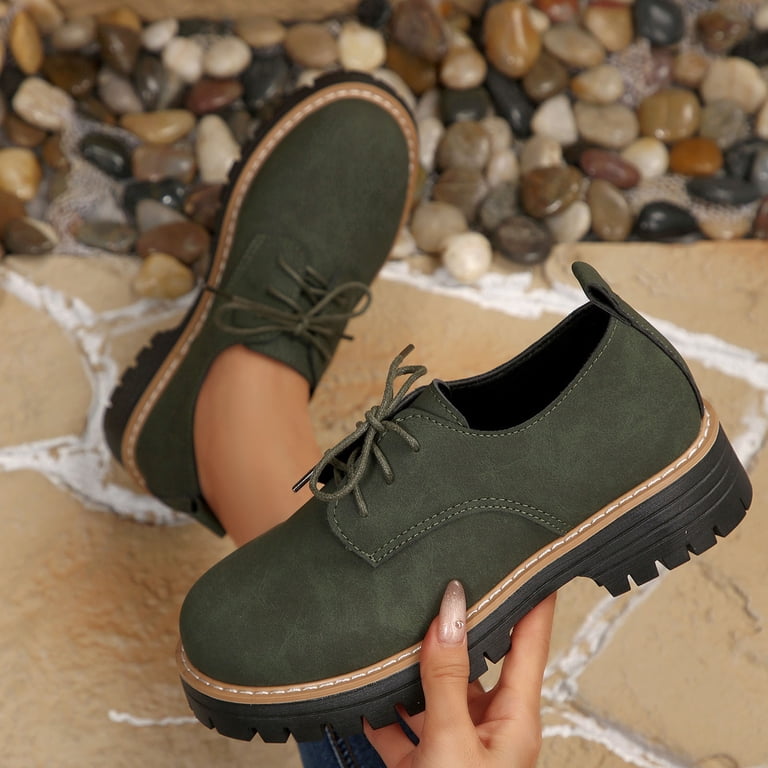 Z-796 Brown Womens Dress Loafers Round Toe Lace Up Block Heel Follow Up Shoes Comfortable Chunky Heel Casual Shoes