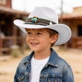 thumbnail image 2 of Ccpelsie Kids Cowboy Hat for Girls Boys Western Cowgirl Hat Unisex Wide Brim Fedora Hat for 2t 3t 4t 5t 6t 7t Children(White,3-8 Years), 2 of 5