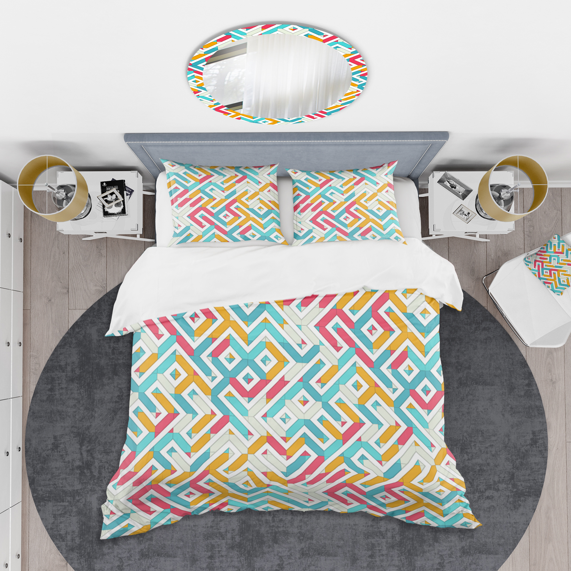 Designart 'Abstract Retro Geometry I' Mid-Century Modern Duvet Cover Set