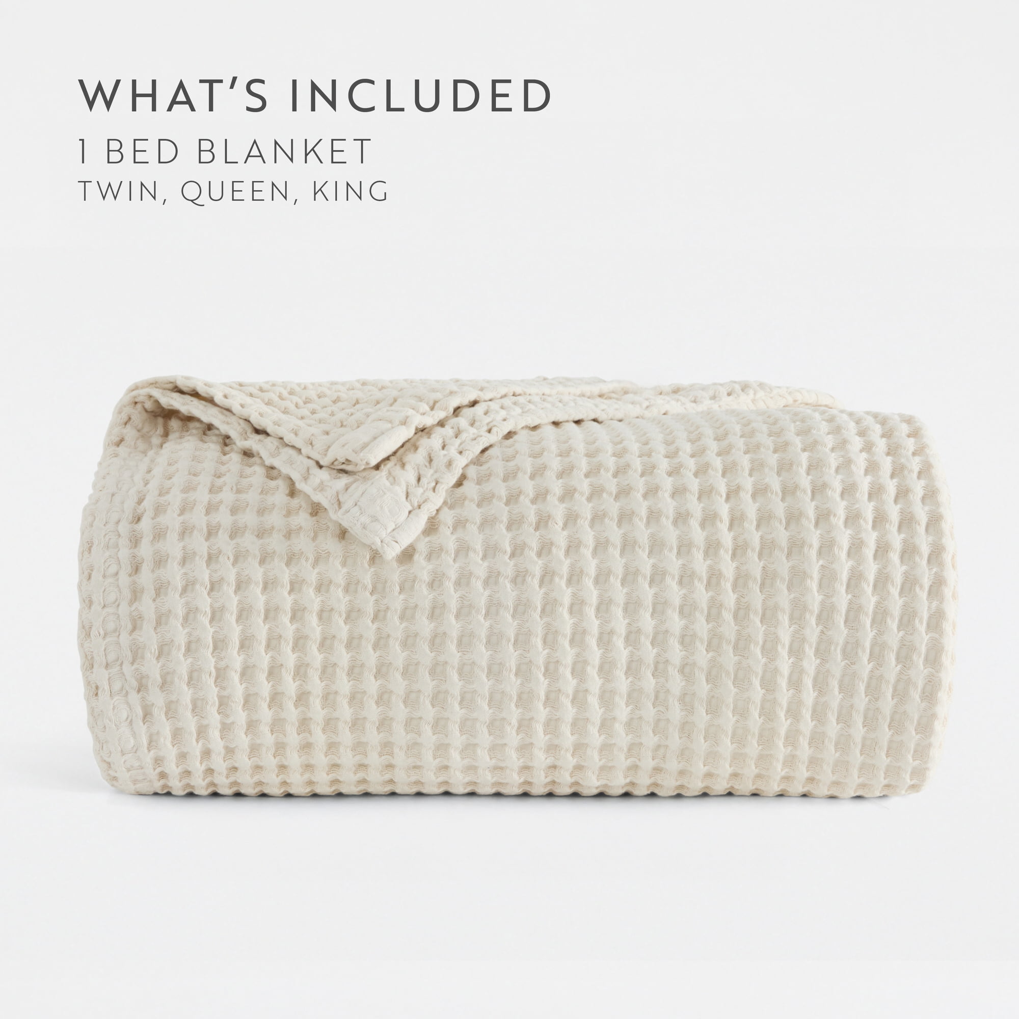 Noble Linens 100% Cotton Waffle Texture Bed Blanket, Natural, King/Cal King