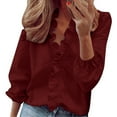 thumbnail image 2 of Ruffled Tops for Women Long Sleeve Shirt Shirts for Women Button Down Blouse Button Up Shirt Long Lantern Sleeve Blouse V Neck Ruffle Blouse Boho V Neck Blouses Turn Down Collar Wine 5XL, 2 of 7