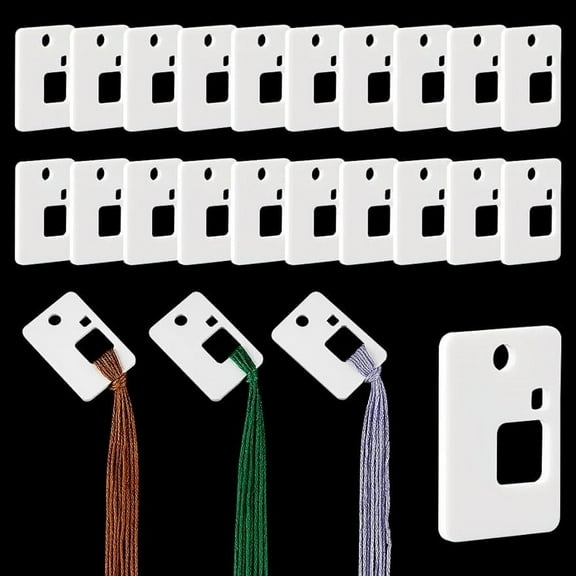 30PCS Rectangle Acrylic Floss Bobbins White Embroidery Thread Organizers Bobbins Sewing Thread Winding Floss Chips