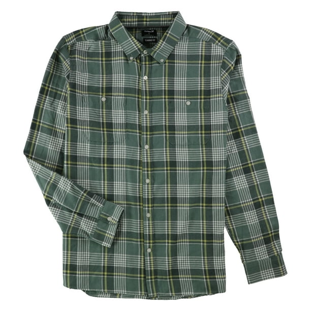 Hurley - Camisa de franela para hombre, color verde, grande Hurley Botones al frente
