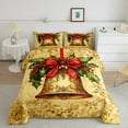 thumbnail image 2 of Manfei Gold Christmas Bell Queen Comforter Set,Merry Xmas Bedding Sets,Red Bowtie Rustic Flower Bedding Comforter Set For Kids,Breathable Home Decor Reversible,3pcs, 2 of 8