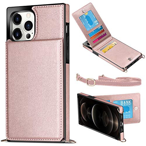 WESADN Compatible with iPhone 12 Pro/iPhone 12 Leather Wallet Case Girls Women Card Holder Slot Pocket Kickstand Case with Crossbody Strap Lanyard Slim Protective Magnetic Closure Purse Case Black 