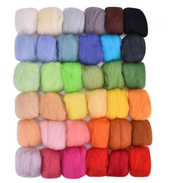 Needle Felting Wool Set 36 Colors Wool Roving for Felting Fiber Hand Spinning DIY Craft Materials, Yarn Roving Felting Wool and Accessories