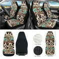 thumbnail image 2 of Renewold American Tribal Cow Print Brown Teal 12 Pcs Front Car Seat Cover Set with Steering Wheel Cover Seat Belt Pad Armrest Cover Coaster Trash Bag Air Vent Bag Rearview Mirror Cover Keychain, 2 of 7