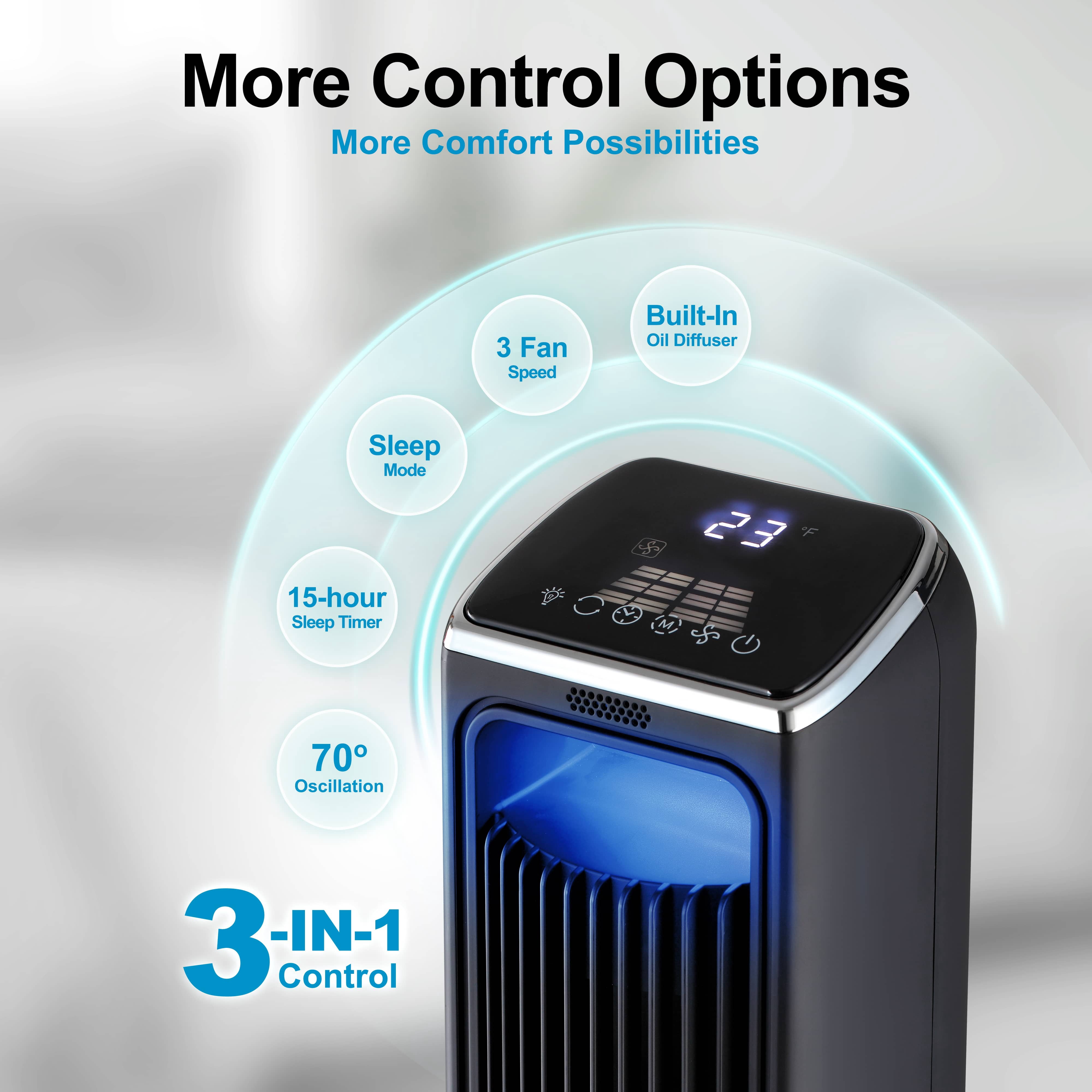 Emerson SmartVoice 42" Bladeless Tower Fan – 3-Speed Oscillating Fan with Offline Voice Control, 15-Hour Timer, Sleep Mode, Aroma Diffuser, Remote
