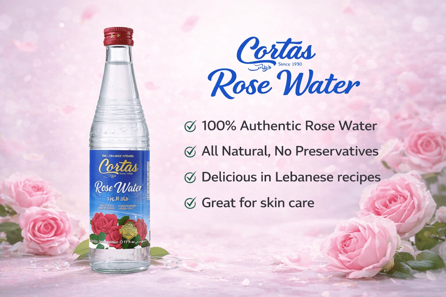 Cortas - Pure Rose Water, 10 fl oz Bottles, Pack of 4 | Authentic Floral Water for Cooking, Baking & Beverages.