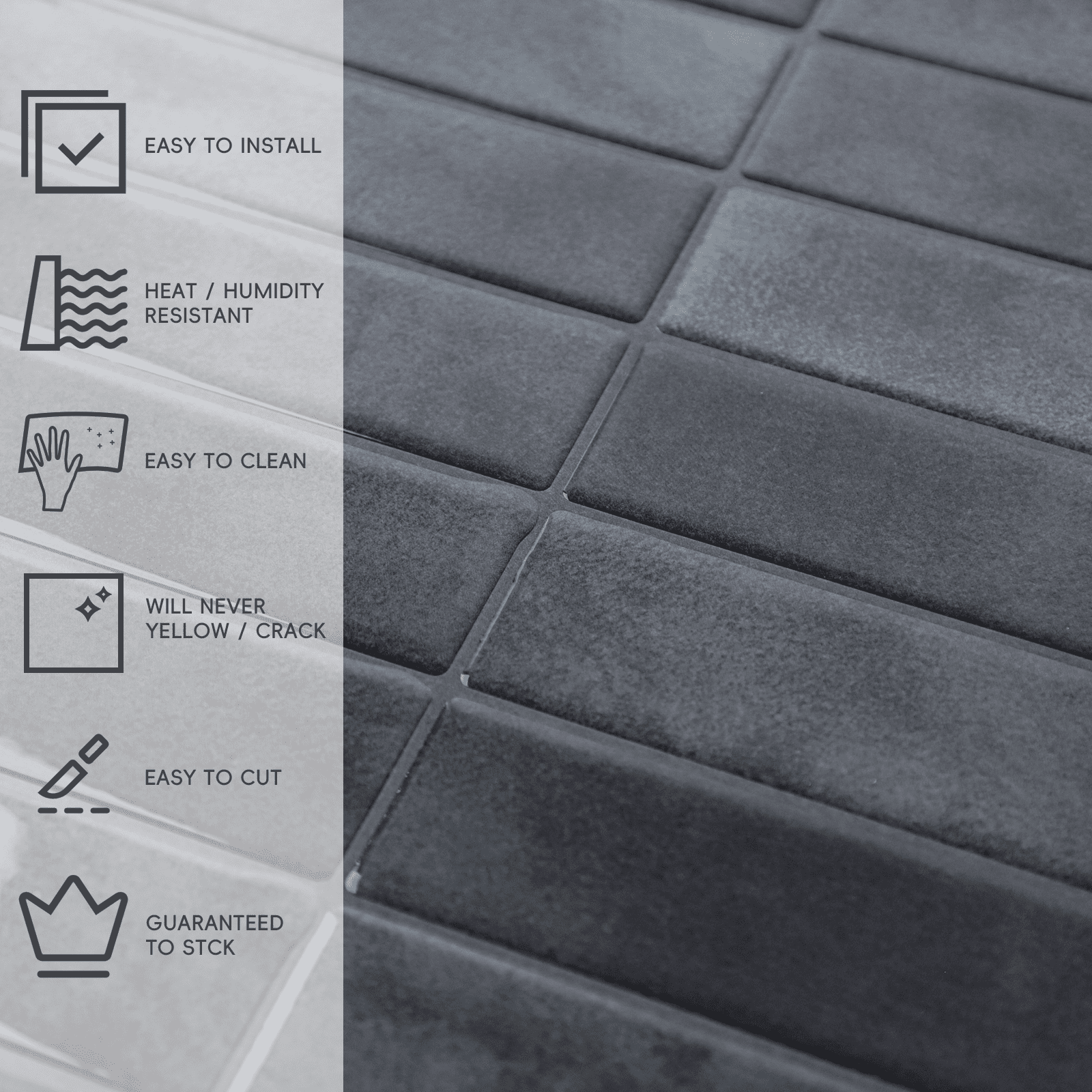 10 Sheets Black Peel and Stick Backsplash - 12" x 12" 3D Self Adhesive Peel and Stick Subway Tile for Kitchen Bathroom