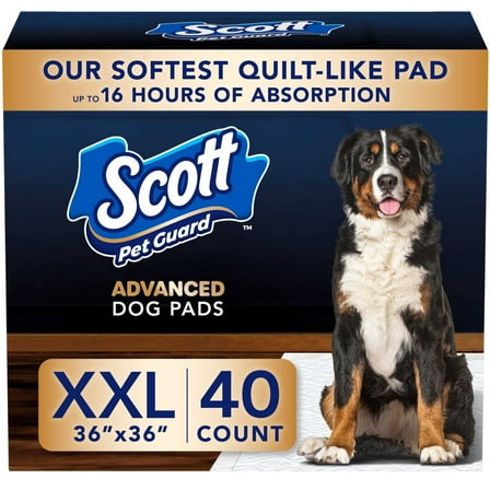 Scott Pet Guard Advanced Dog Pads - Dog Training Pee Pads for Large & Extra Large Dogs - Up to 16 Hour Absorbency with Odor Control - Softest Quilted Dog Pee Pads - XXL - 36" x 36" - 40 Pack