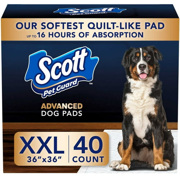 Scott Pet Guard Advanced Dog Pads - Dog Training Pee Pads for Large & Extra Large Dogs - Up to 16 Hour Absorbency with Odor Control - Softest Quilted Dog Pee Pads - XXL - 36" x 36" - 40 Pack