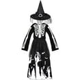 thumbnail image 5 of WIBACKER Skeleton Ghost Witch Costume for Girls, Glow in The Dark Dress with Hat, Kids Halloween Witchy Fearsome Dress Up, 5 of 9