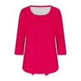 thumbnail image 5 of Crunowin Women's Round Neck Pleated Blouse Tops 3/4 Sleeve Solid Tops Hot Pink Size M, 5 of 5