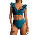 thumbnail image 2 of Trajes de baño para mujer, Trajes de baño para mujer, Traje de baño ajustado de cintura alta con cuello en V, mangas con volantes y abertura, Conjunto de traje de baño para mujer, 2 of 7