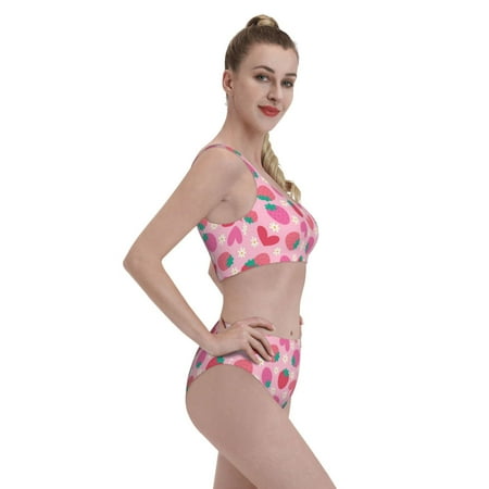 Goofa Haear Strawberry Pattern High Waisted Bikini Set - Two Piece Swimsuit for Women  Summer Bathing Suit Trendy Swimwear-Medium