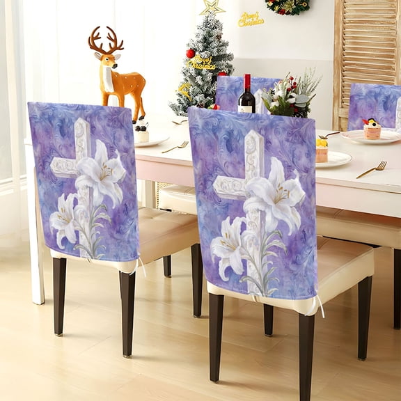 YAZAOO Chair Covers Set Home Kitchen Easter Cross Printing Party Decor Seat Back Cover Protector