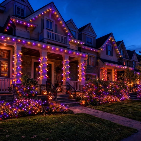 Halloween String Lights, 39Ft 100 LED Orange Purple Outdoor Waterproof Plug in Fairy Lights with 8 Modes for Yard Porch Window Mantel Party Decor