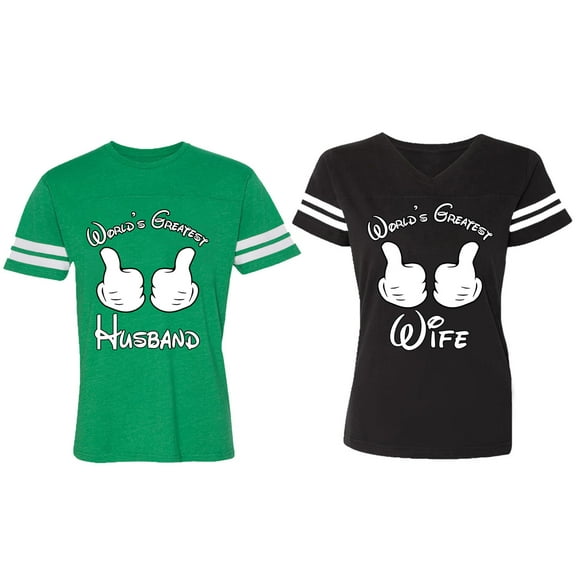 World's Greatest Husband Wife Matching Couple Cotton Jerseys (Men Green / Women Black) (Men S / Women S)