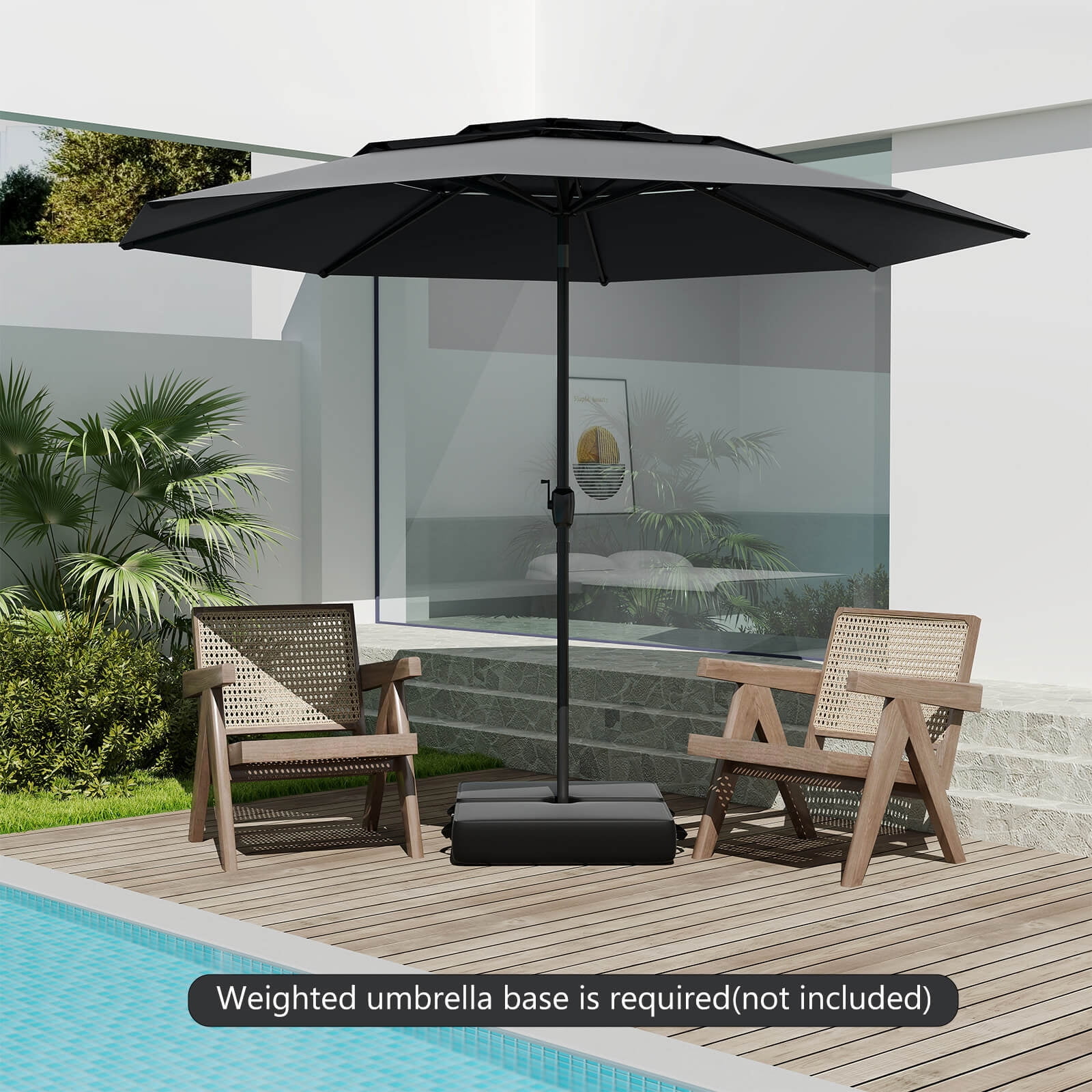 Costway 10 ft 3-tier Vented Patio Umbrella Large Market Table Umbrella Outdoor Sun Shade Black