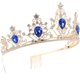 thumbnail image 3 of Crown Ladies Fancy Dress Tiara Bridal Hair Pieces Wedding Photo Prop Blue Vintage Style 1Pack, 3 of 5
