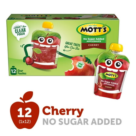 UPC 014800005349 product image for Mott's No Sugar Added Cherry Applesauce, 3.2 oz clear pouches, 12 count | upcitemdb.com