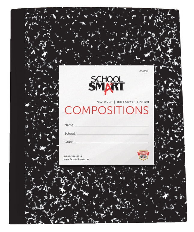 School Smart Hard Cover Composition Book, Unruled, 9-3/4 x 7-1/2 Inches, 200 Pages