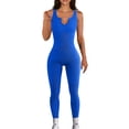 thumbnail image 1 of Mialoley Femmes Été Longue Slim Combinaison Solide Couleur Sans Manches V Cou Côtes Bodysuits, 1 of 7