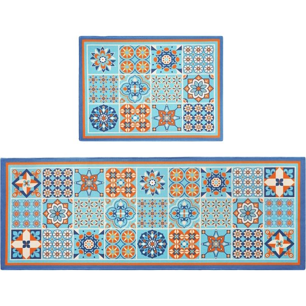 Boho Kitchen Rug Set of 2 Bohemian Kitchen Mat with Runner, Art Boho