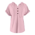 thumbnail image 4 of Tiqkatyck Women Summer Tops, Women's Solid Color Button Hooded Loose Short Sleeve Shirts, Shirts for Women Pink XXL, 4 of 5